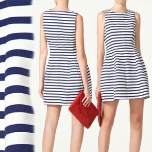 ZARA NAUTICAL STRIPES FIT & FLARE STRUCTURED SHEATH SCUBA DRESS S